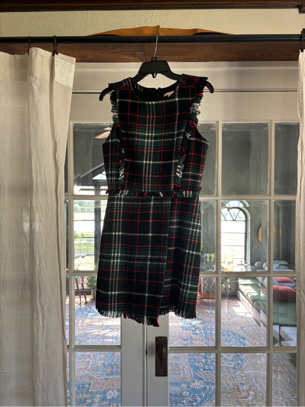 GB Black, Green & Red Plaid Fringe Mini Dress